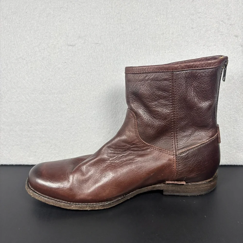 Frye Mens 10.5 D Dark Brown Leather Back Zip Ankle Boots Round Toe 3487870